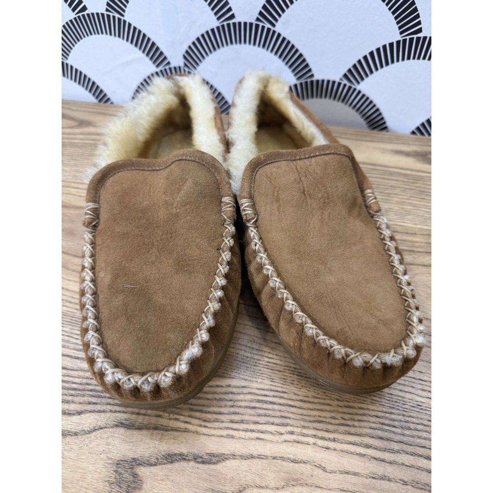 L L Bean Womens Wicked Good Moccasin Sz 9 Slipper Shearling Lined Chestnut Brown